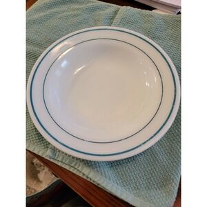 FIRE KING ANCHOR HOCKING 350 GLASS PASTA BOWL 9" Turquoise Blue Stripe ##
